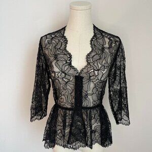 Ganni Lace V Neck Black Lace Blouse | Women’s Size Small